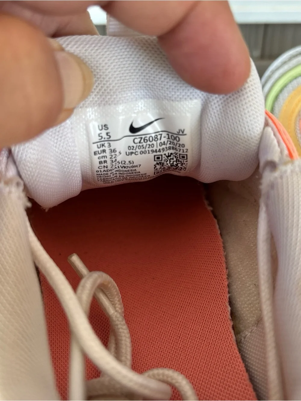 Nike Women's White Sneakers with Coral, Yellow & Lime Accents 5.5